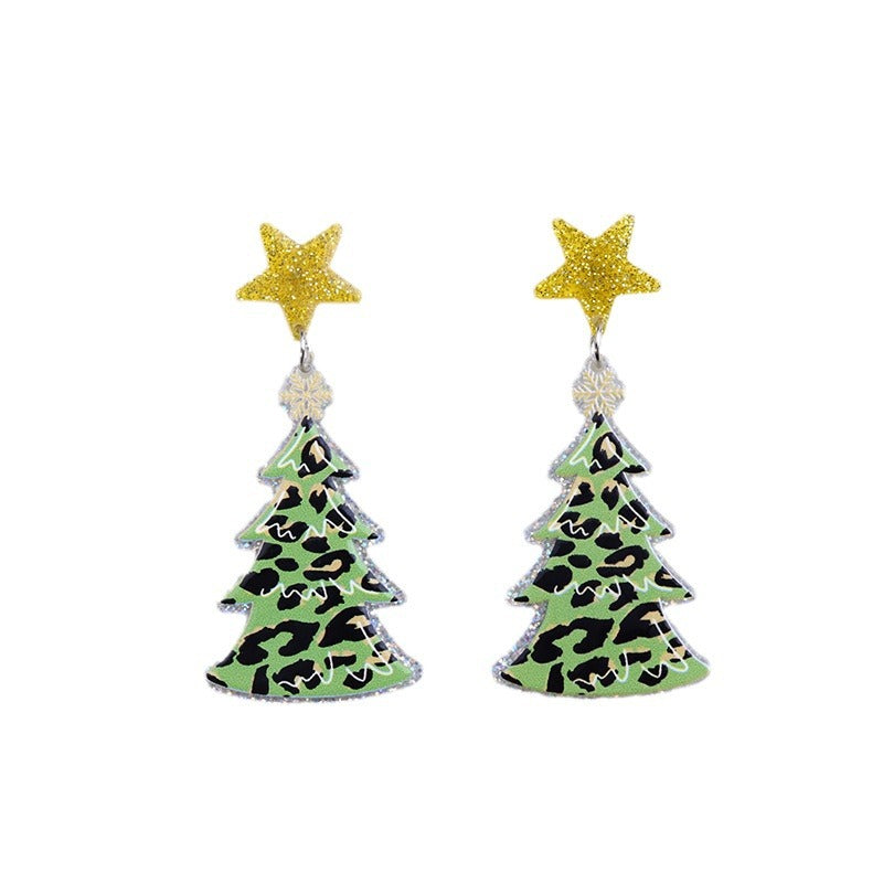 Christmas Acrylic Earrings, Earrings, Personalized Five-Pointed Star Leopard Print Antlers, Snowflake Earrings, Earrings for Women
